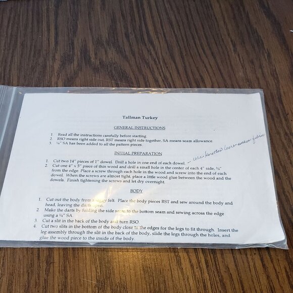 Abbey Lane Tallman Turkey 32 Inch Sewing Pattern - Picture 2 of 2